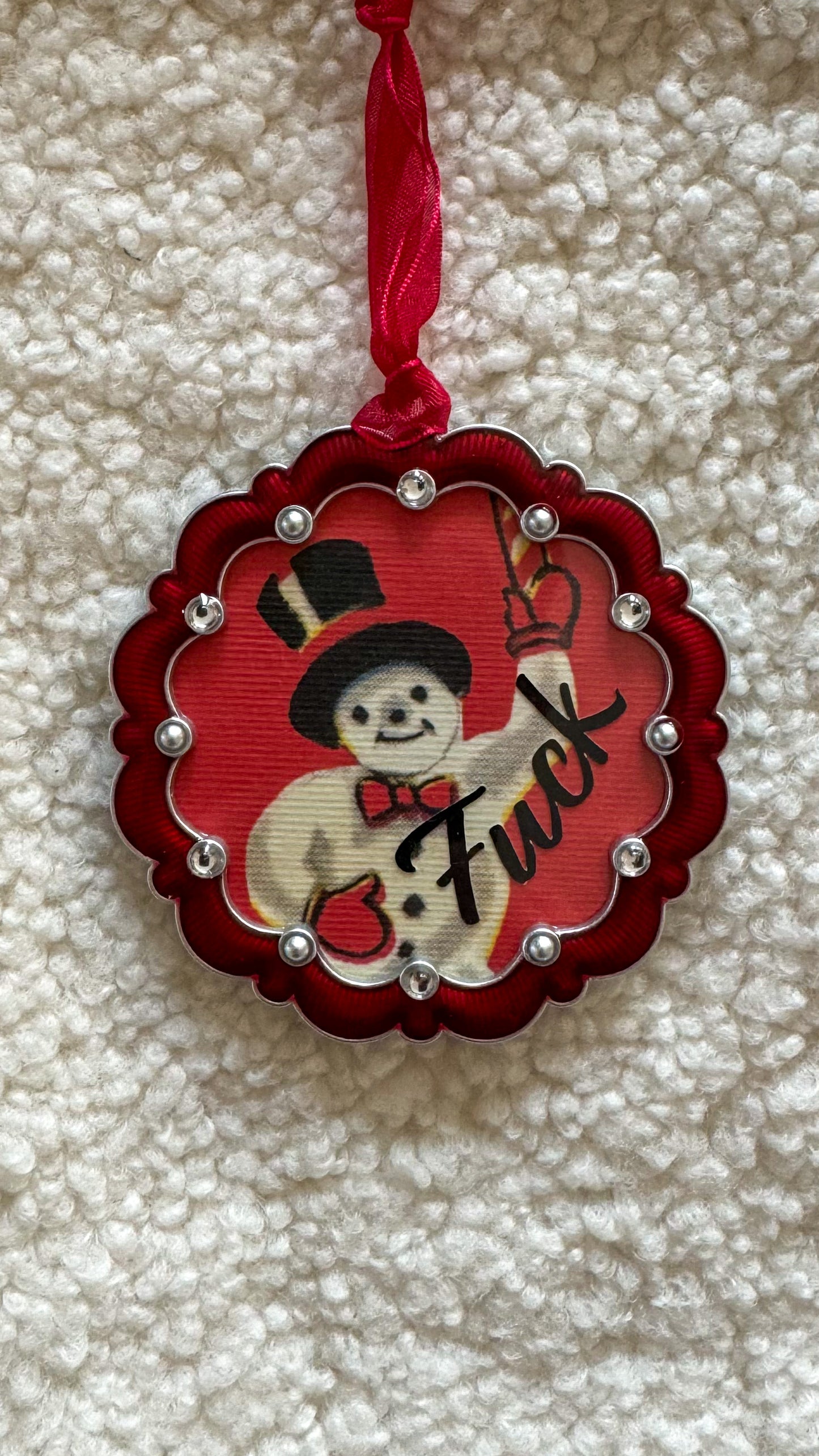 Vintage Snowman Fuck Metal and Jewel Holiday Ornament