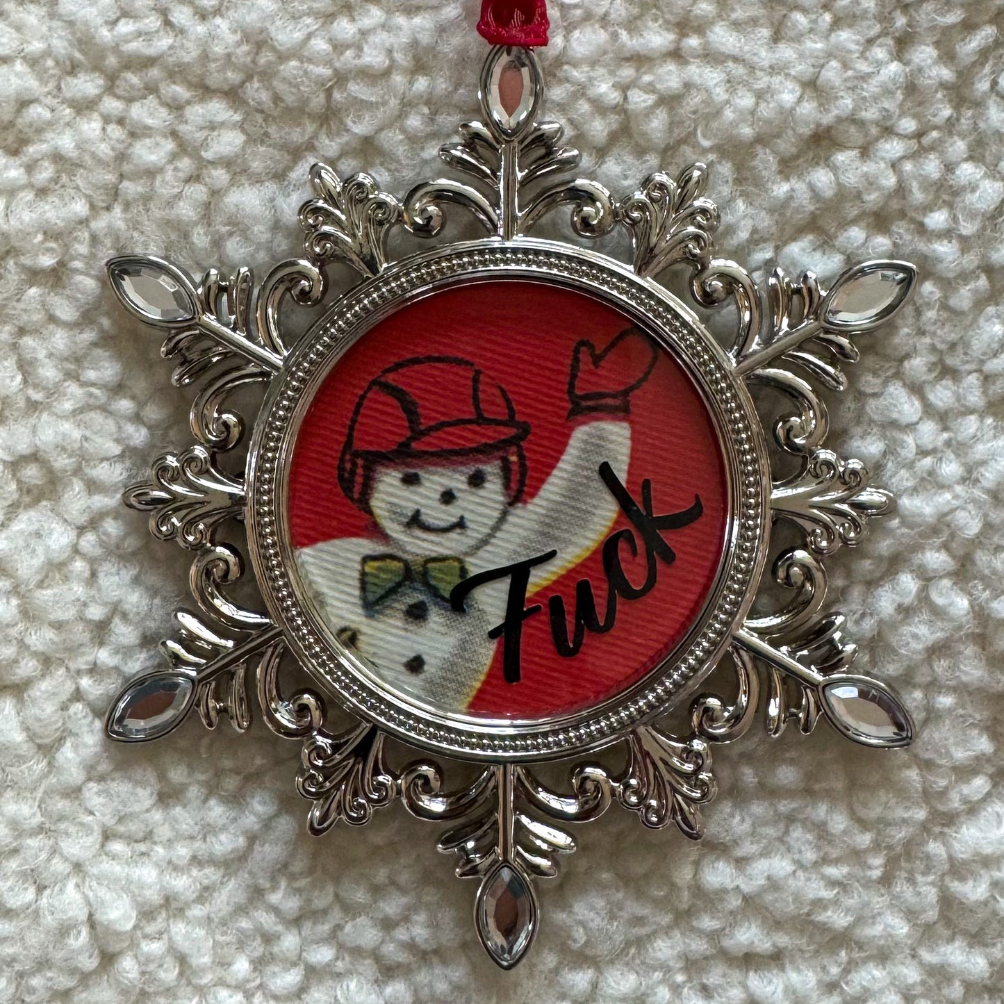 Vintage Snowman Snowflake Fuck Silver Holiday Ornament