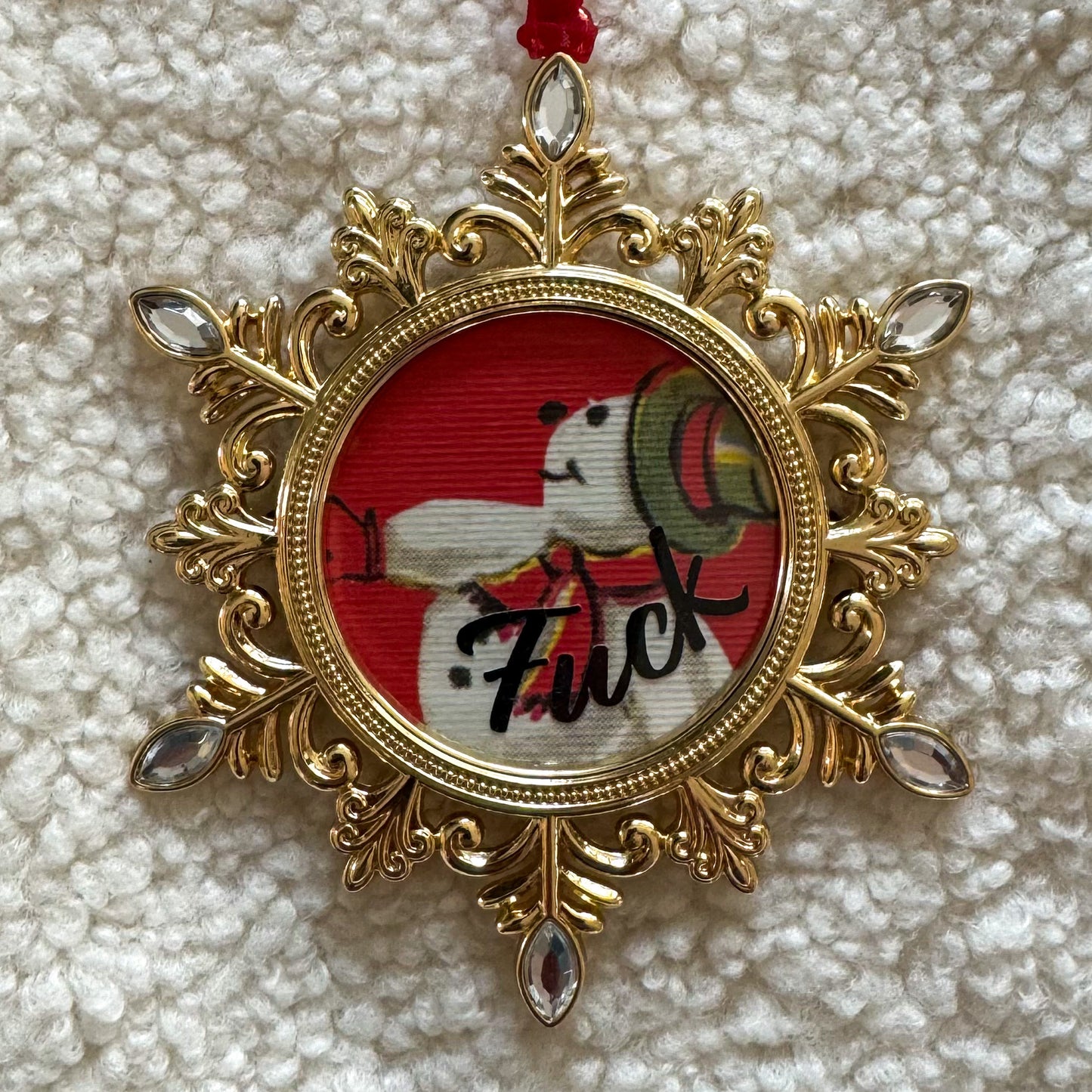 Vintage Snowman Snowflake Fuck Gold Holiday Ornament