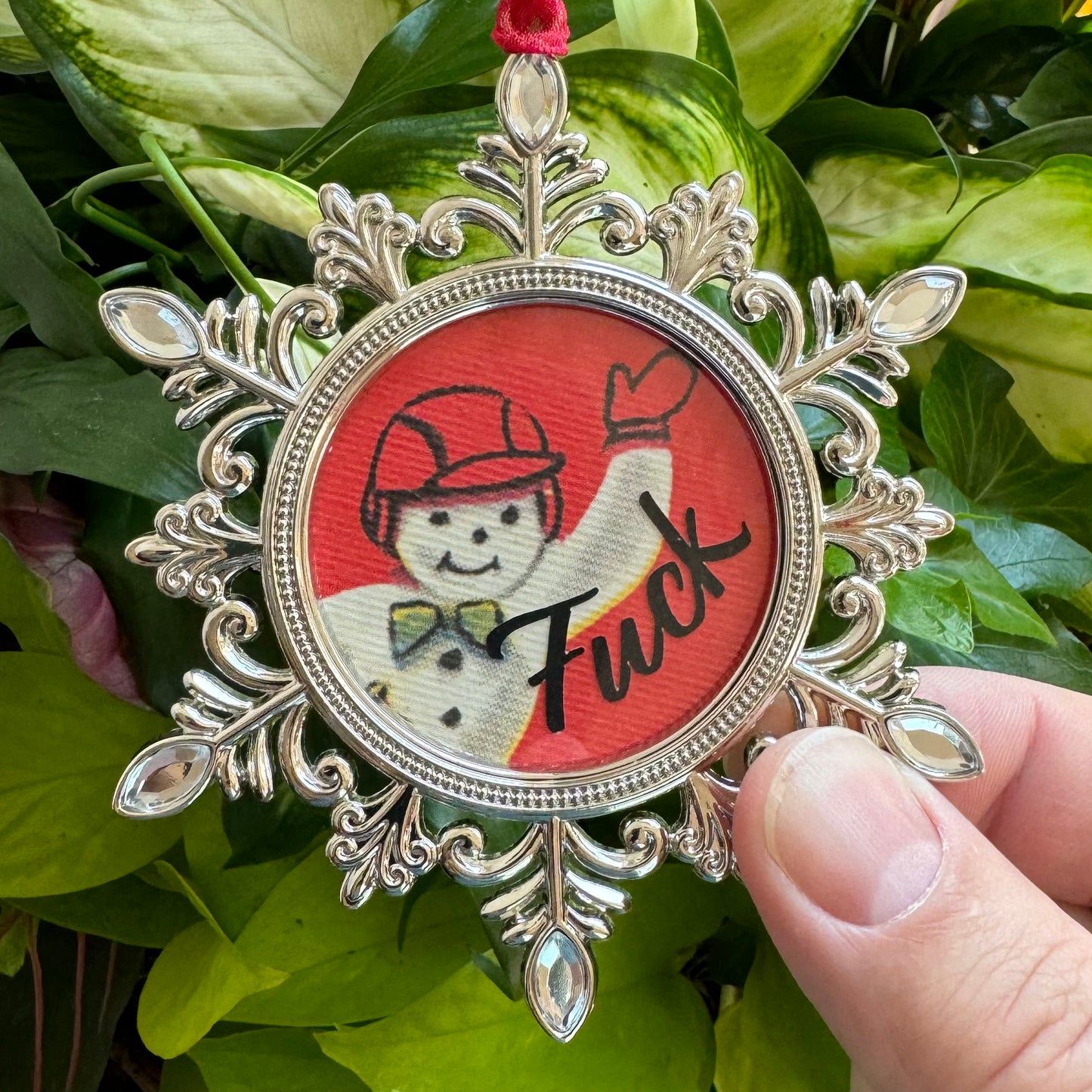 Vintage Snowman Snowflake Fuck Silver Holiday Ornament