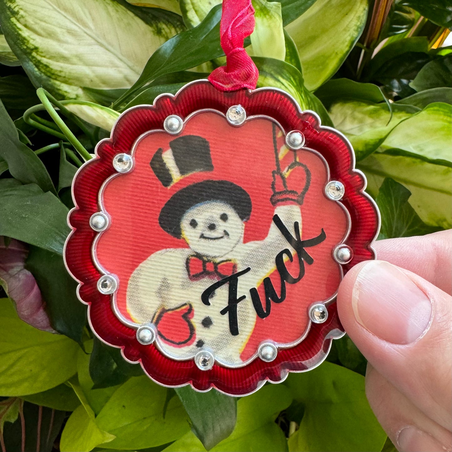 Vintage Snowman Fuck Metal and Jewel Holiday Ornament