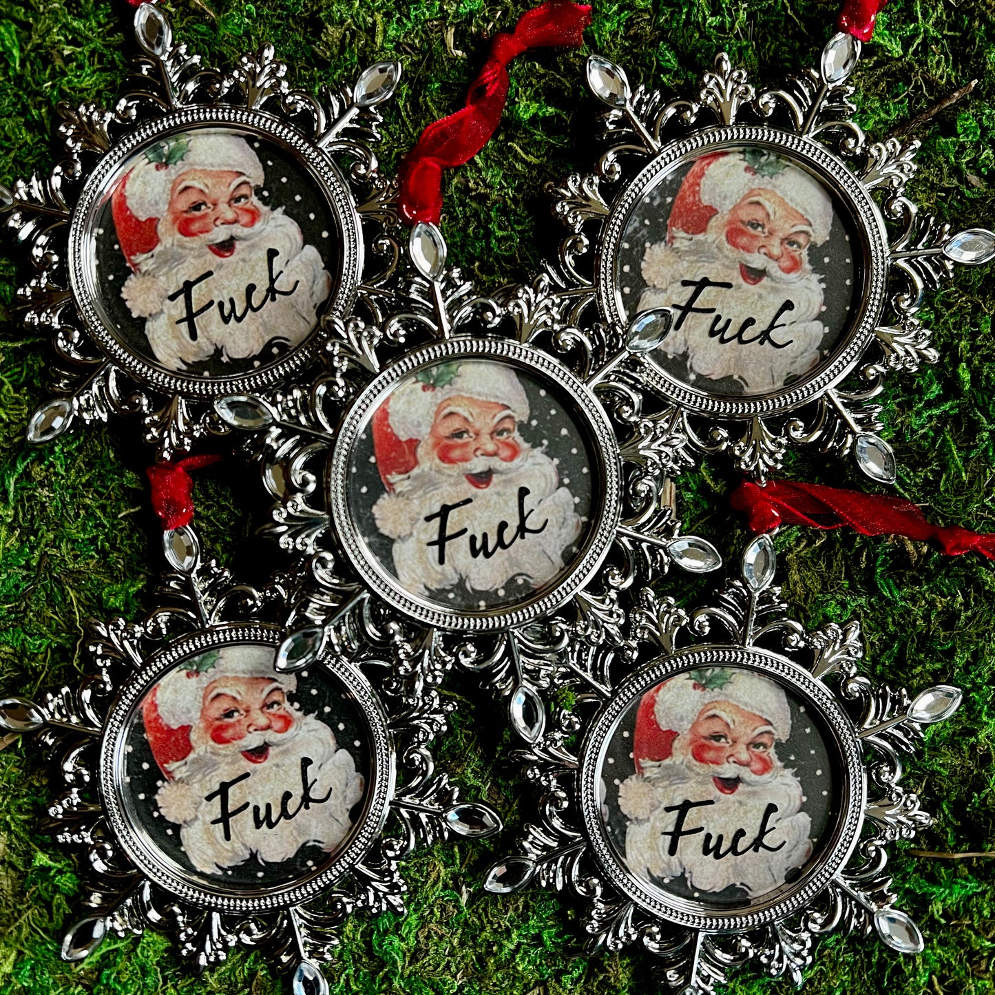 Vintage Santa Snowflake Fuck Holiday Ornament