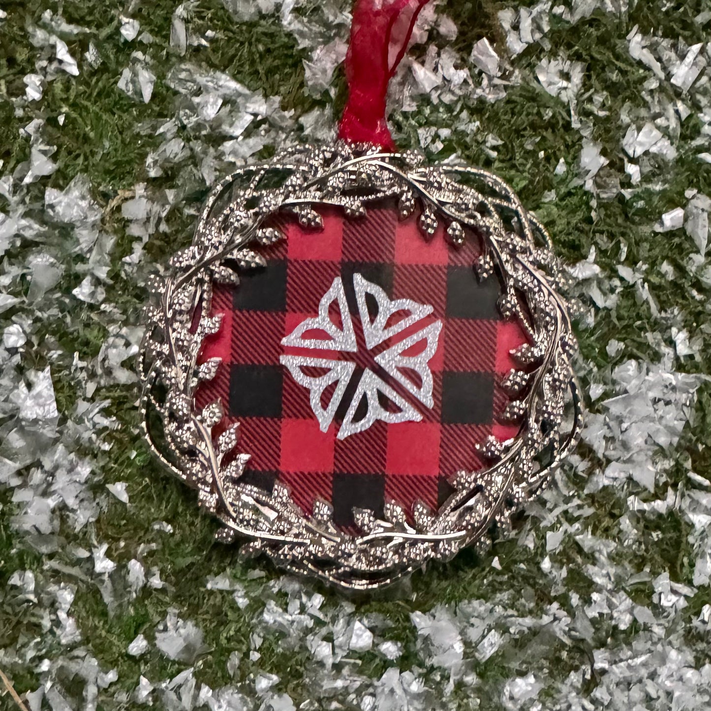 Rochester Logo Buffalo Plaid Wreath Holiday Ornament