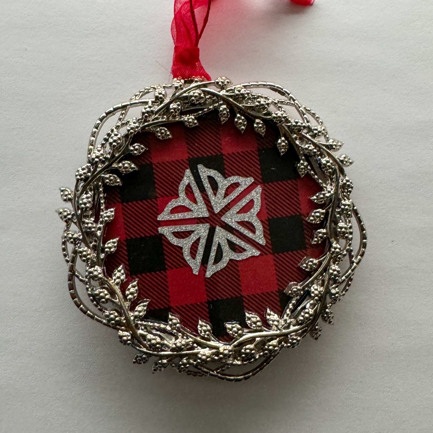 Rochester Logo Buffalo Plaid Wreath Holiday Ornament