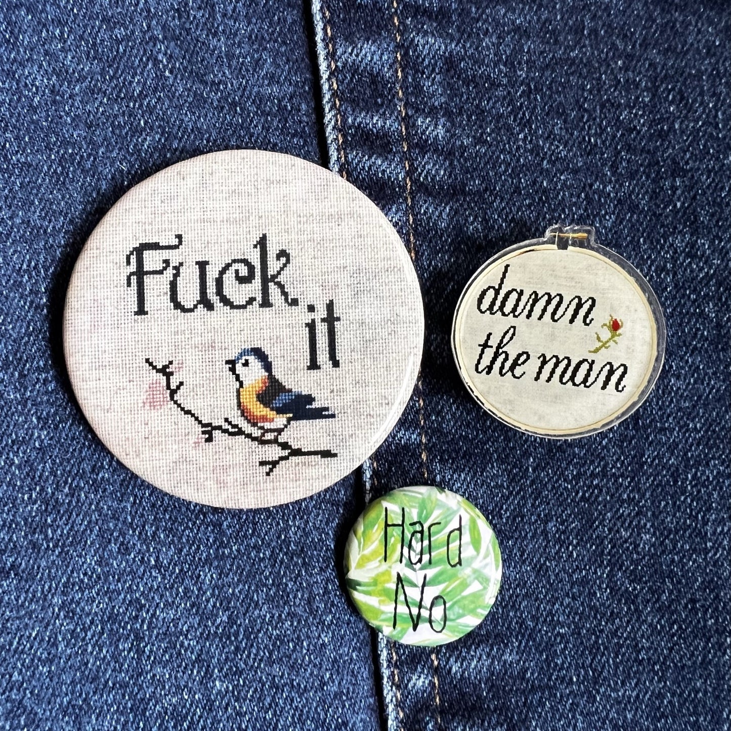Fuck It Cross Stitch Inspired Button