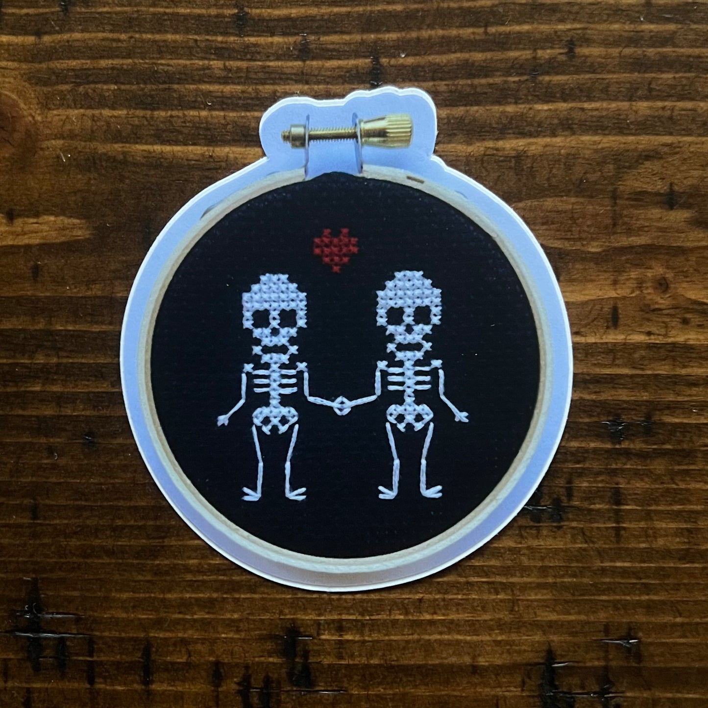 Skeletons with Heart Cross Stitch Inspired Vinyl Sticker