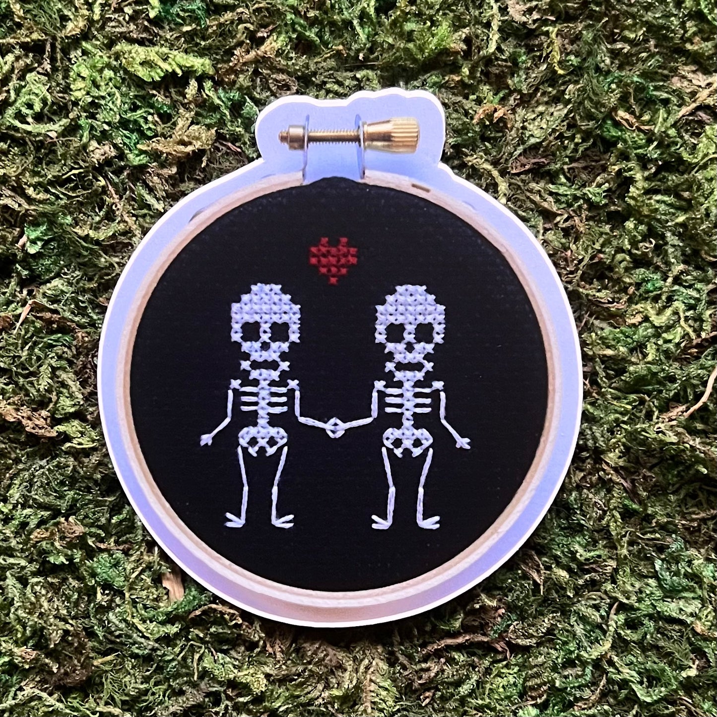 Skeletons with Heart Cross Stitch Inspired Vinyl Sticker