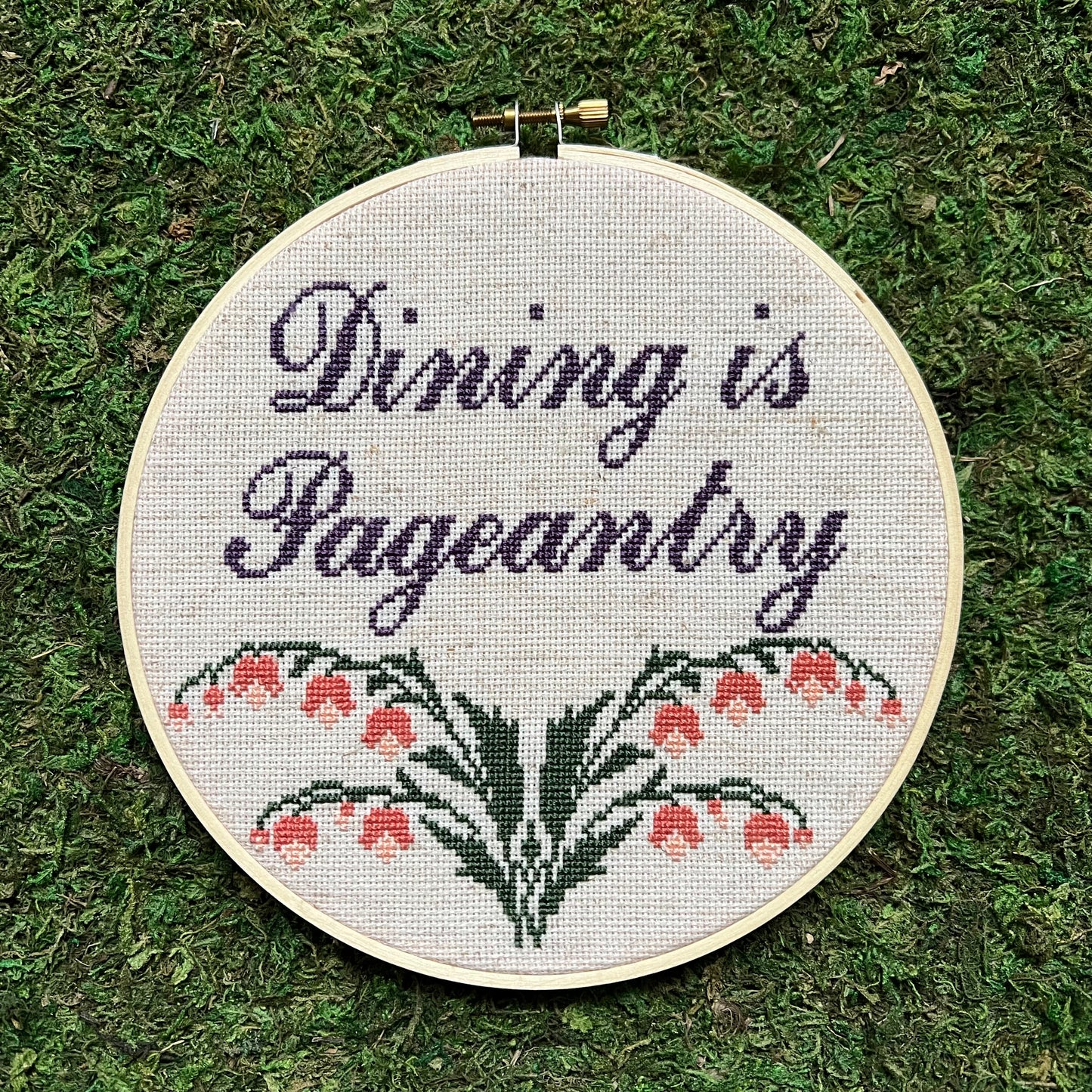 Dining Is Pageantry 7” Hand Stitched Cross Stitch Hoop