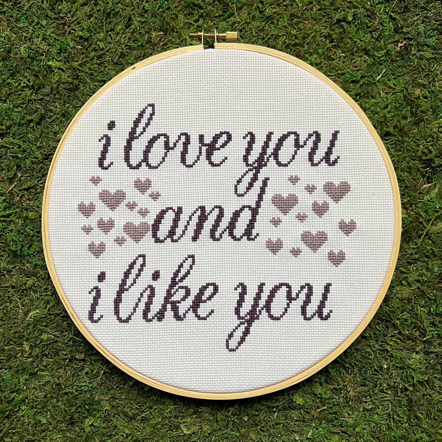 I Love You and I Like You 8” Hand Stitched Cross Stitch Hoop