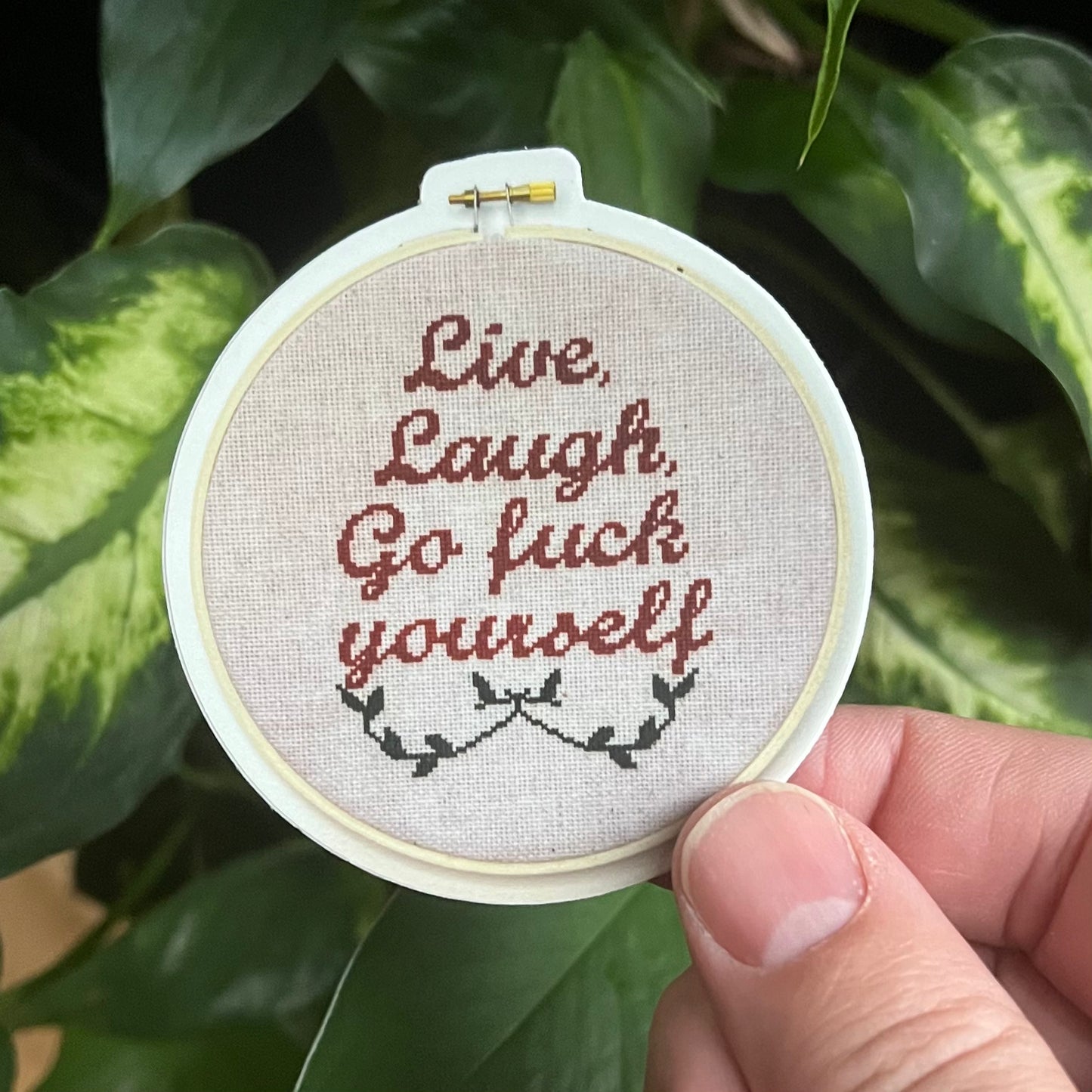Live Laugh Go Fuck Yourself Cross Stitch Inspired Vinyl Sticker