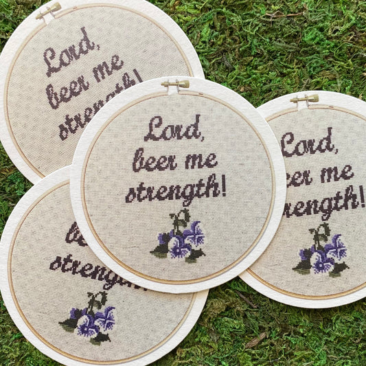 Lord Beer Me Strength - 4 Pack Cross Stitch Inspired Paper Coasters