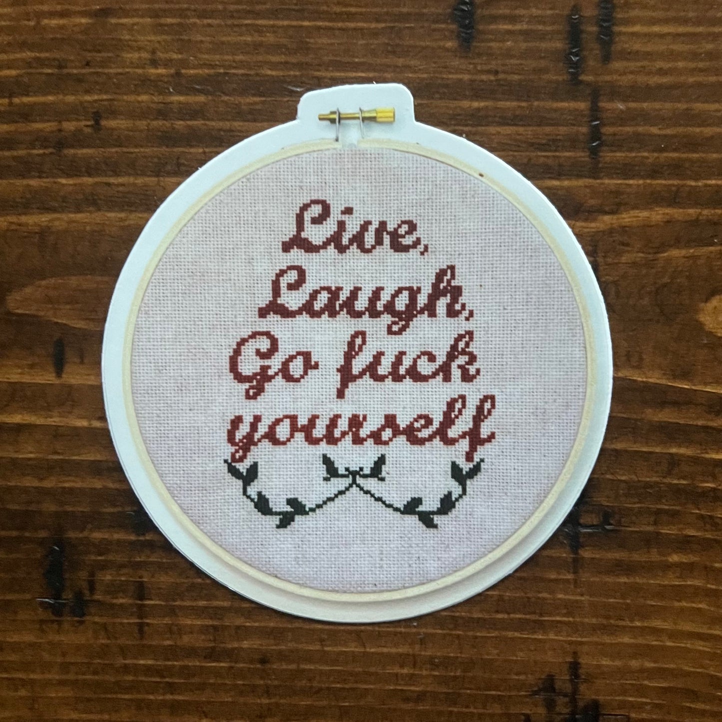Live Laugh Go Fuck Yourself Cross Stitch Inspired Vinyl Sticker