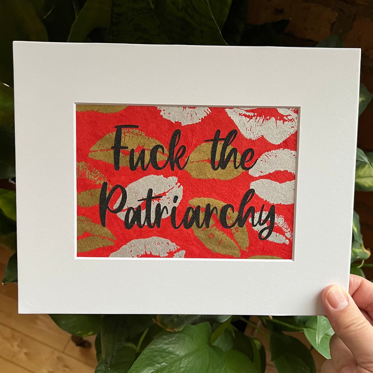 Fuck the Patriarchy with Lipstick Background Multimedia Papercraft