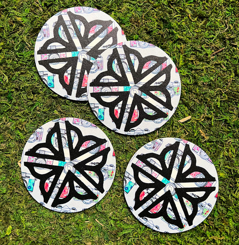 Rochester Logo with Floral Cameras - 4 Pack Paper Coasters
