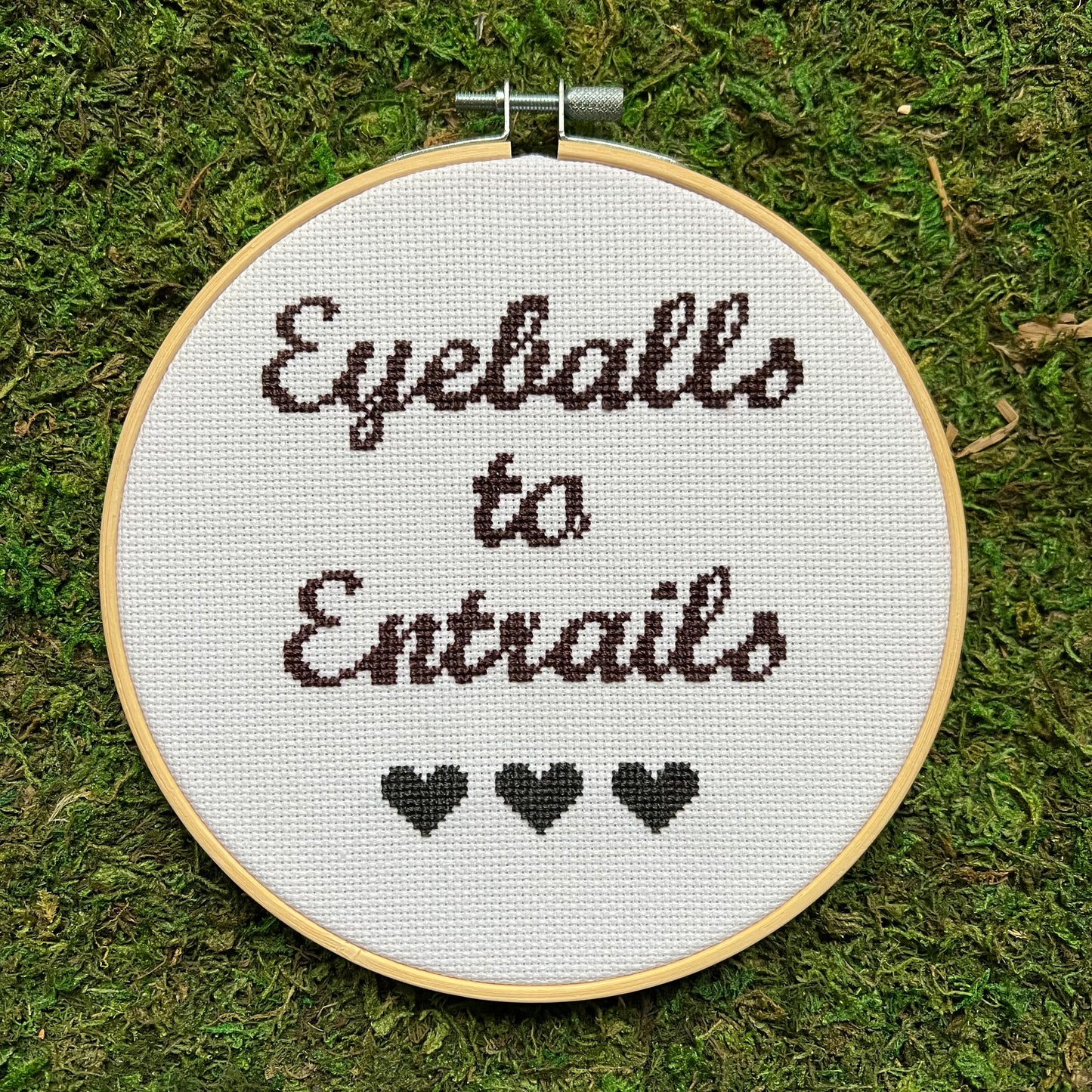 Eyeballs To Entrails 6” Hand Stitched Cross Stitch Hoop
