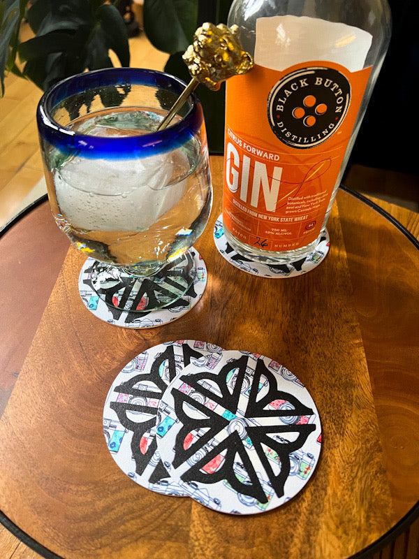 Rochester Logo with Floral Cameras - 4 Pack Paper Coasters