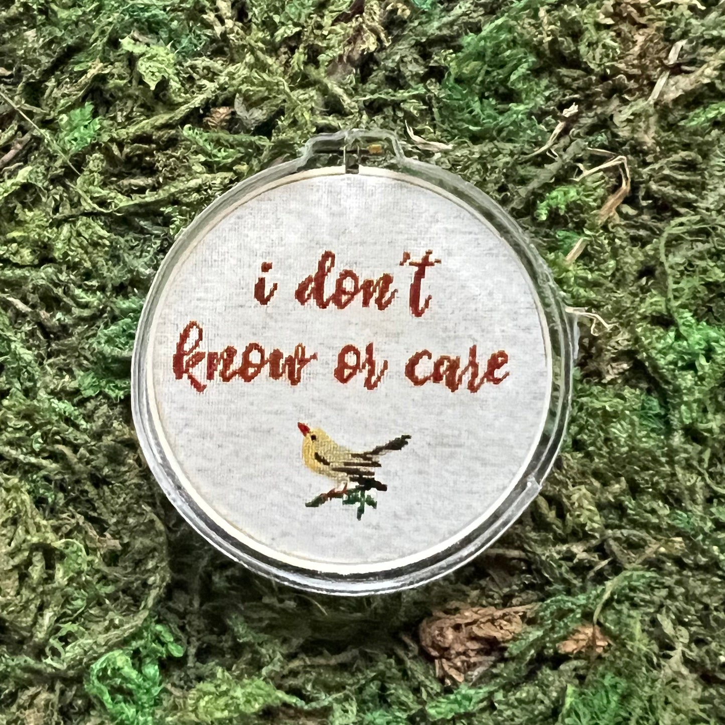 I Don't Know Or Care Cross Stitch Inspired Acrylic Pin