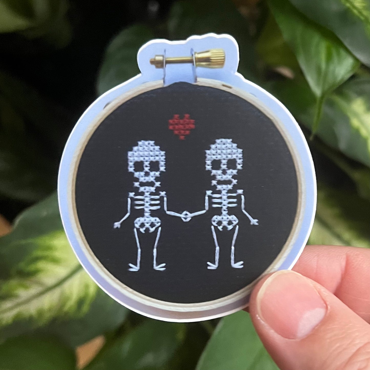 Skeletons with Heart Cross Stitch Inspired Vinyl Sticker