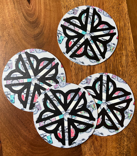 Rochester Logo with Floral Cameras - 4 Pack Paper Coasters