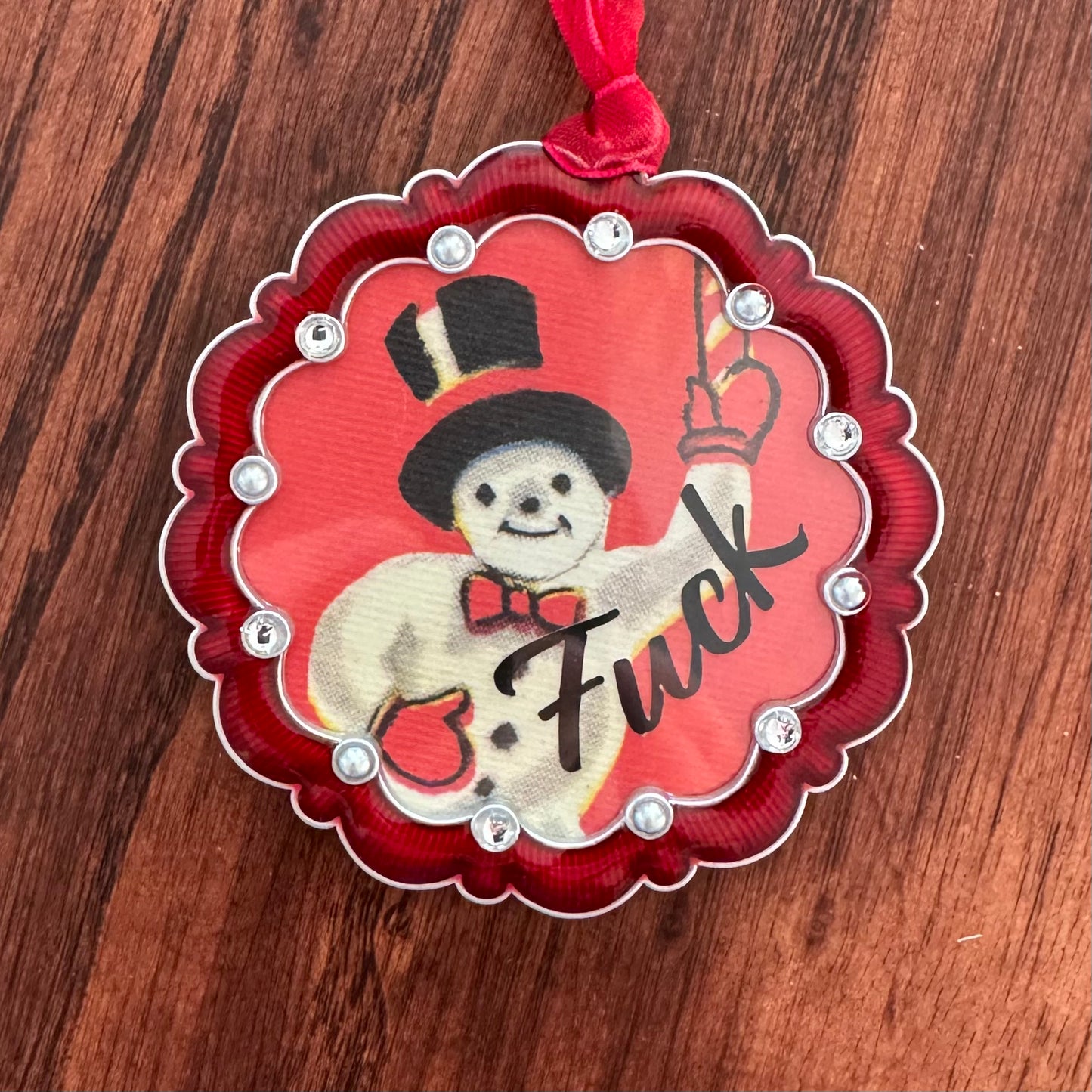 Vintage Snowman Fuck Metal and Jewel Holiday Ornament