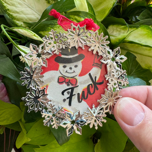 Vintage Snowman Snowflake Wreath Fuck Holiday Ornament