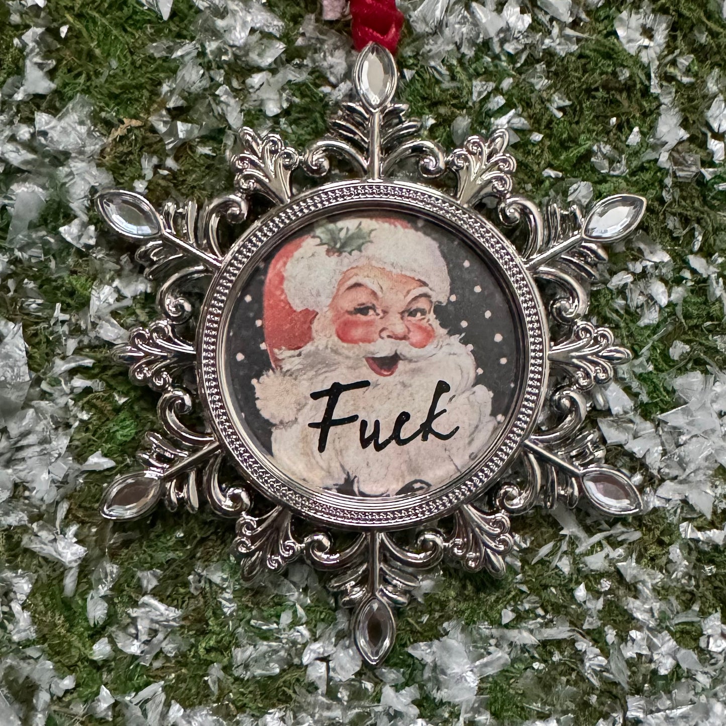 Vintage Santa Snowflake Fuck Holiday Ornament
