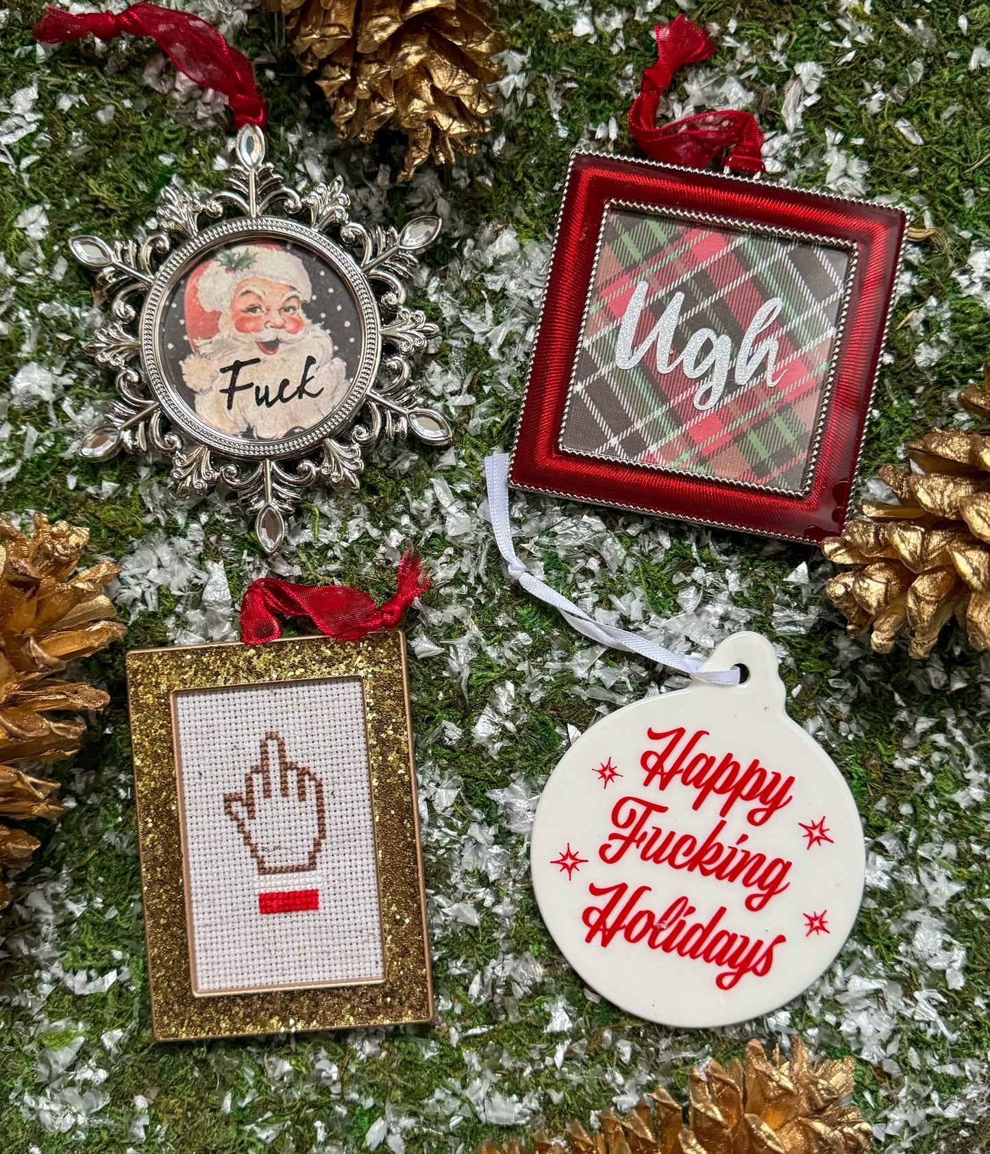 Vintage Santa Snowflake Fuck Holiday Ornament