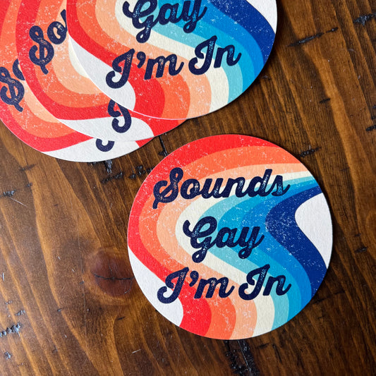 Sounds Gay I'm In Retro Rainbow - 4 Pack Paper Coasters