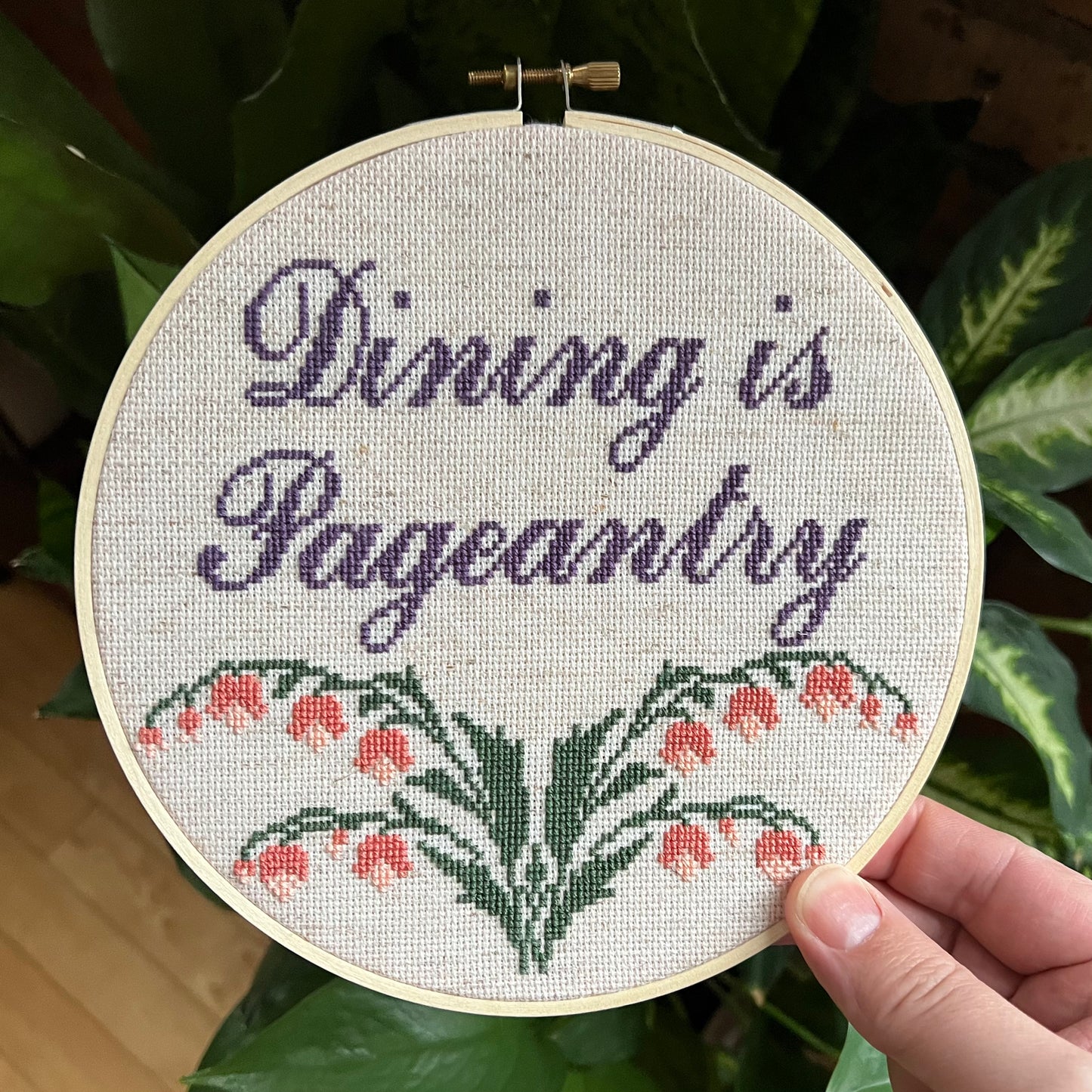 Dining Is Pageantry 7” Hand Stitched Cross Stitch Hoop