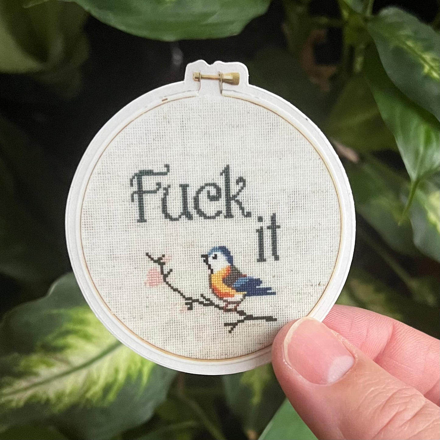 Fuck It Cross Stitch Inspired Vinyl Sticker