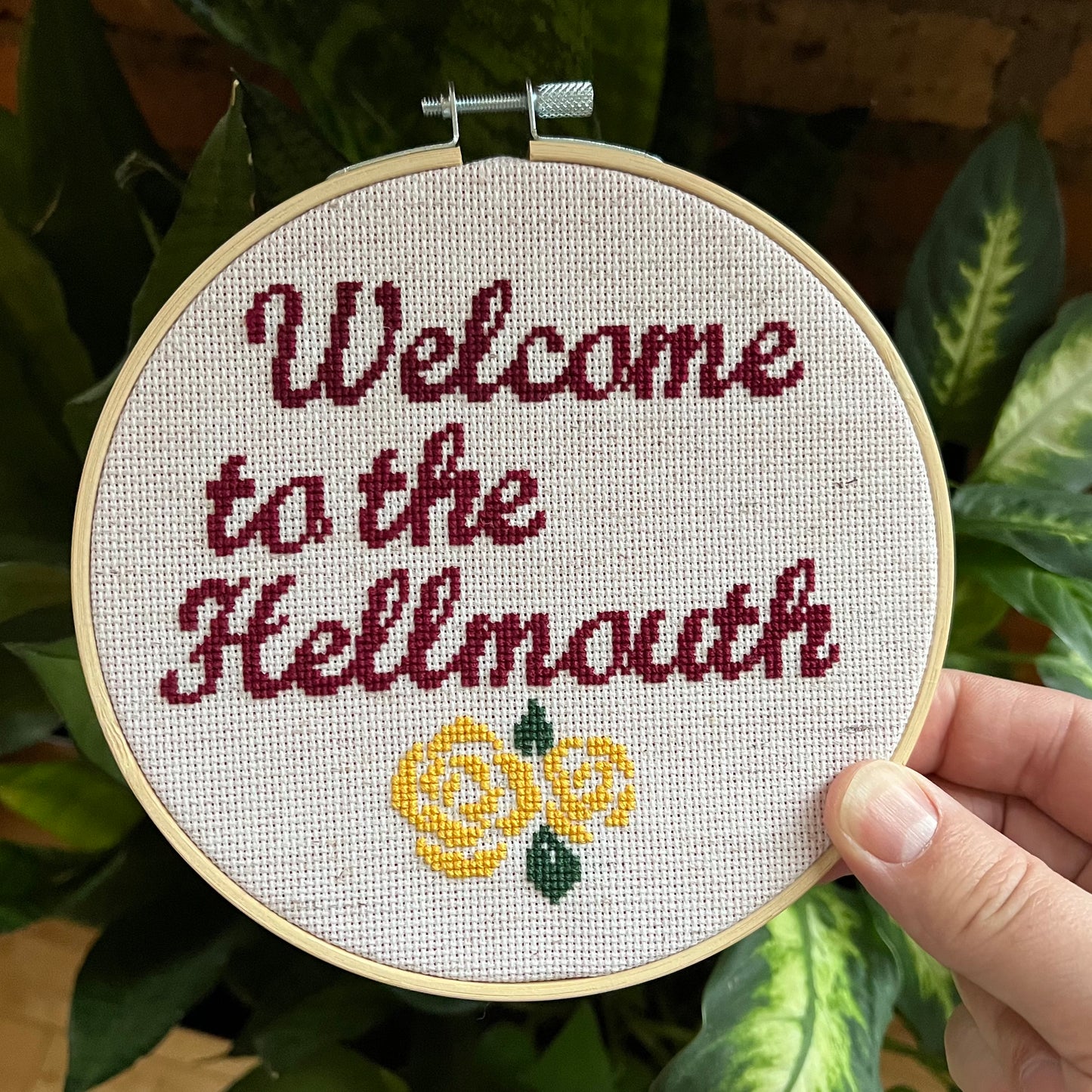 Welcome To The Hellmouth 6” Hand Stitched Cross Stitch Hoop