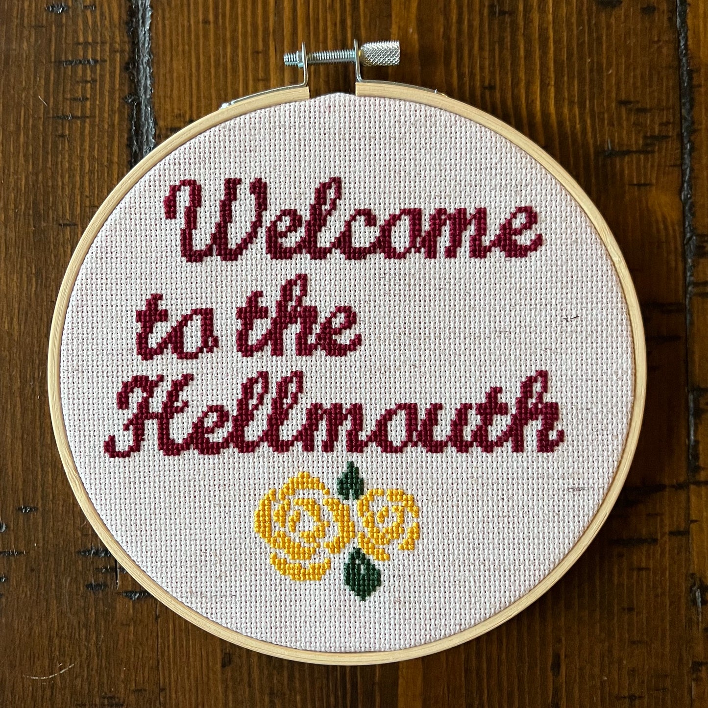 Welcome To The Hellmouth 6” Hand Stitched Cross Stitch Hoop