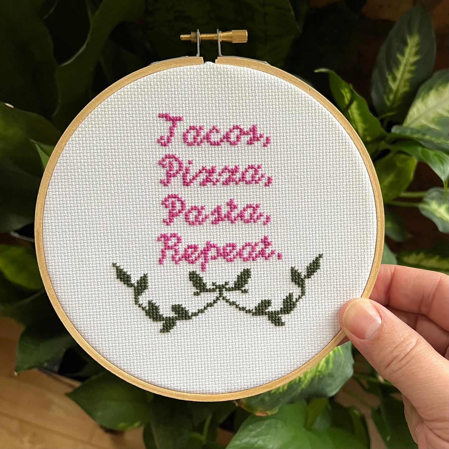 Tacos Pizza Pasta Repeat 6” Hand Stitched Cross Stitch Hoop – The Nerdy  Octopus