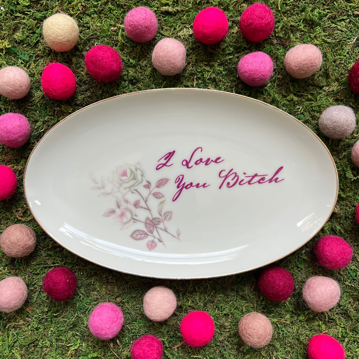 I Love You Bitch Vintage Symco China Oval Dish