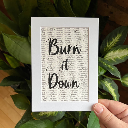 Burn It Down with Typewriter Text Background Multimedia Papercraft