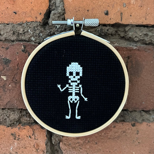Skeleton 3” Hand Stitched Cross Stitch Hoop