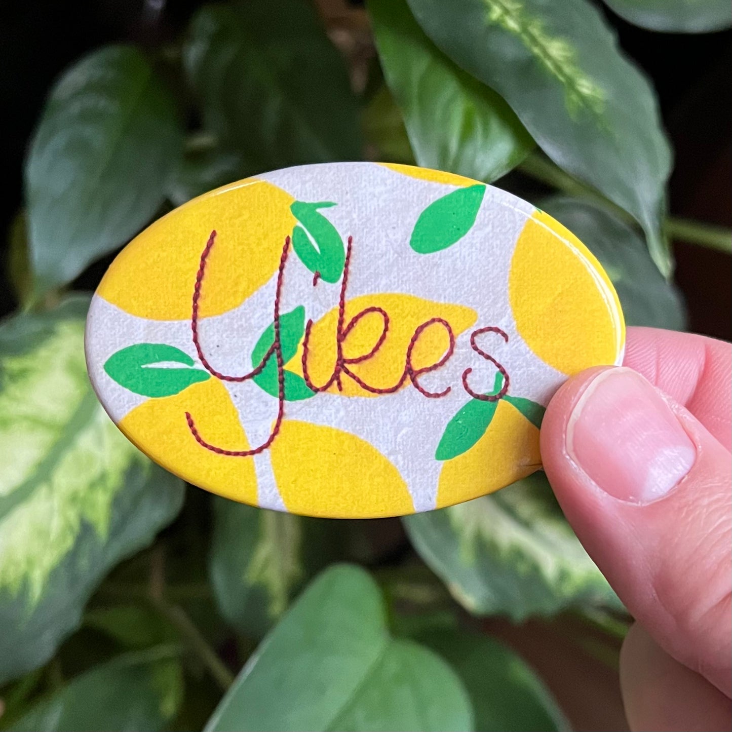 Yikes Embroidery Inspired Oval Button