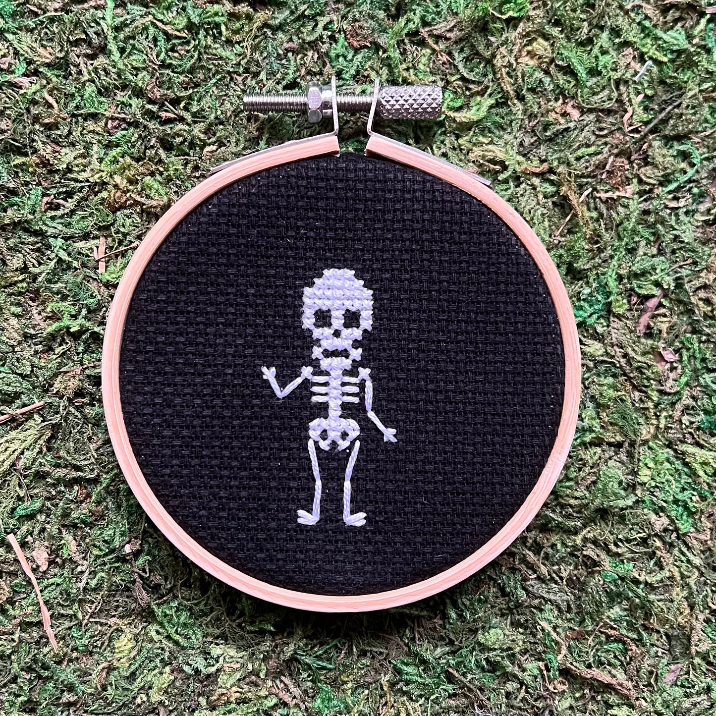 Skeleton 3” Hand Stitched Cross Stitch Hoop