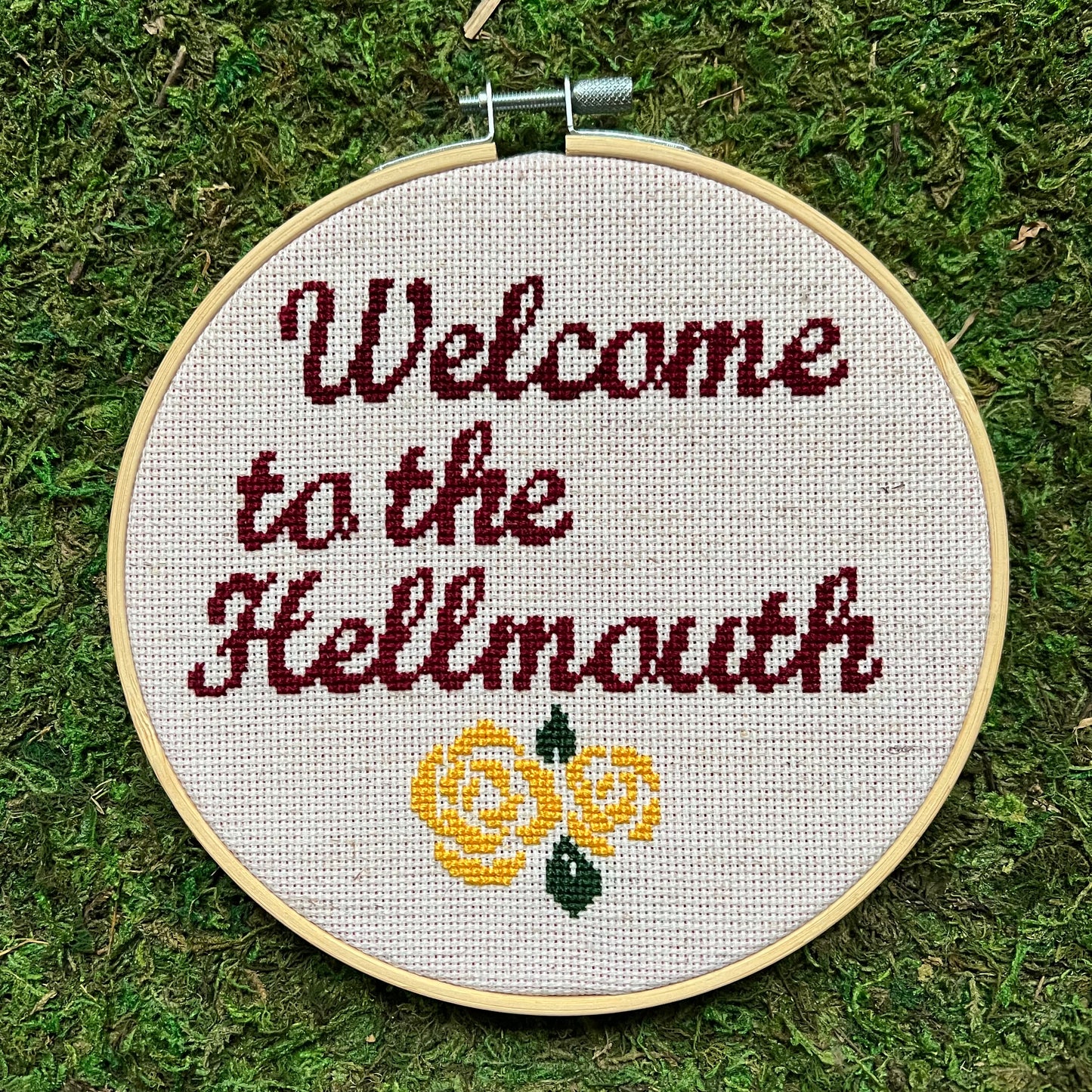 Welcome To The Hellmouth 6” Hand Stitched Cross Stitch Hoop