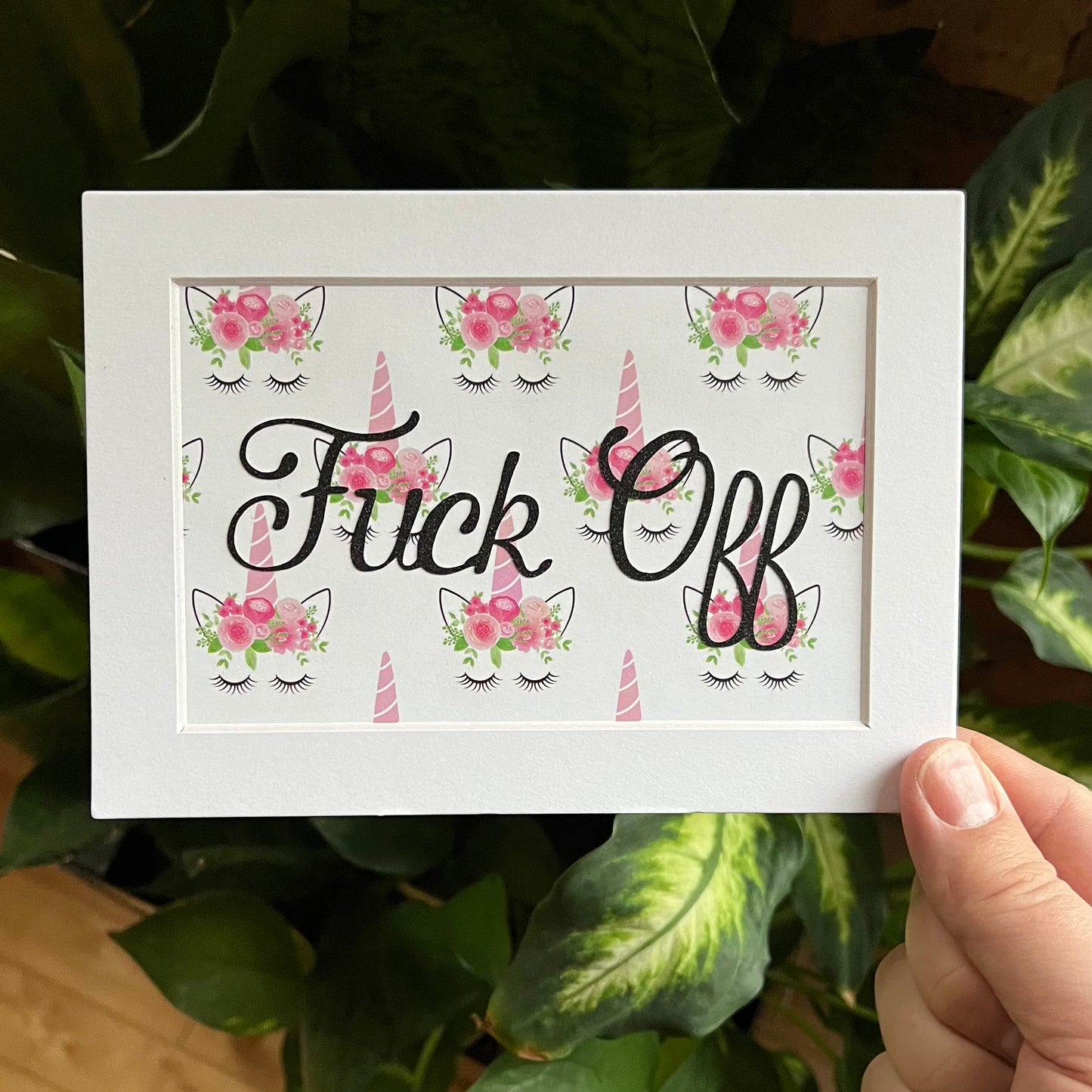 Fuck Off with Floral Unicorn Background Multimedia Papercraft
